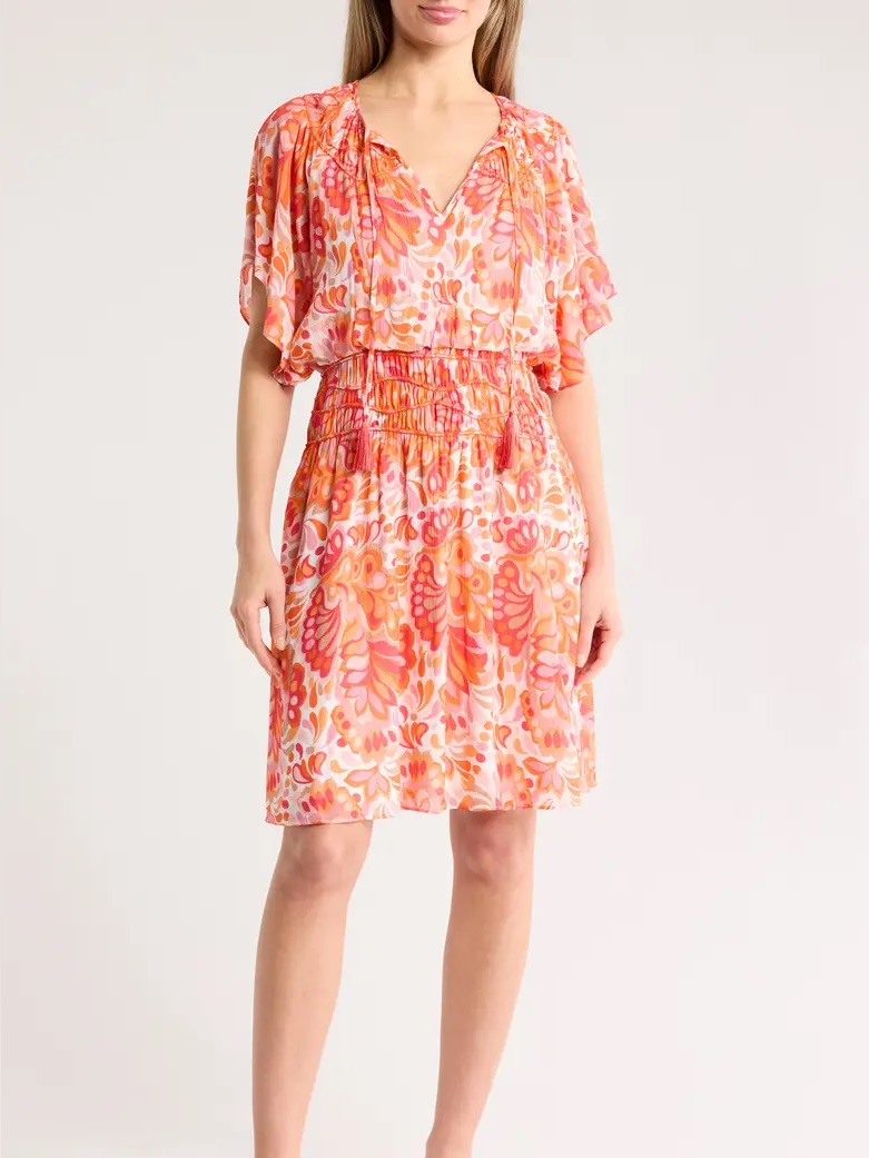 Trina Turk Byrds Smocked Waist Dress, Size S Nwot